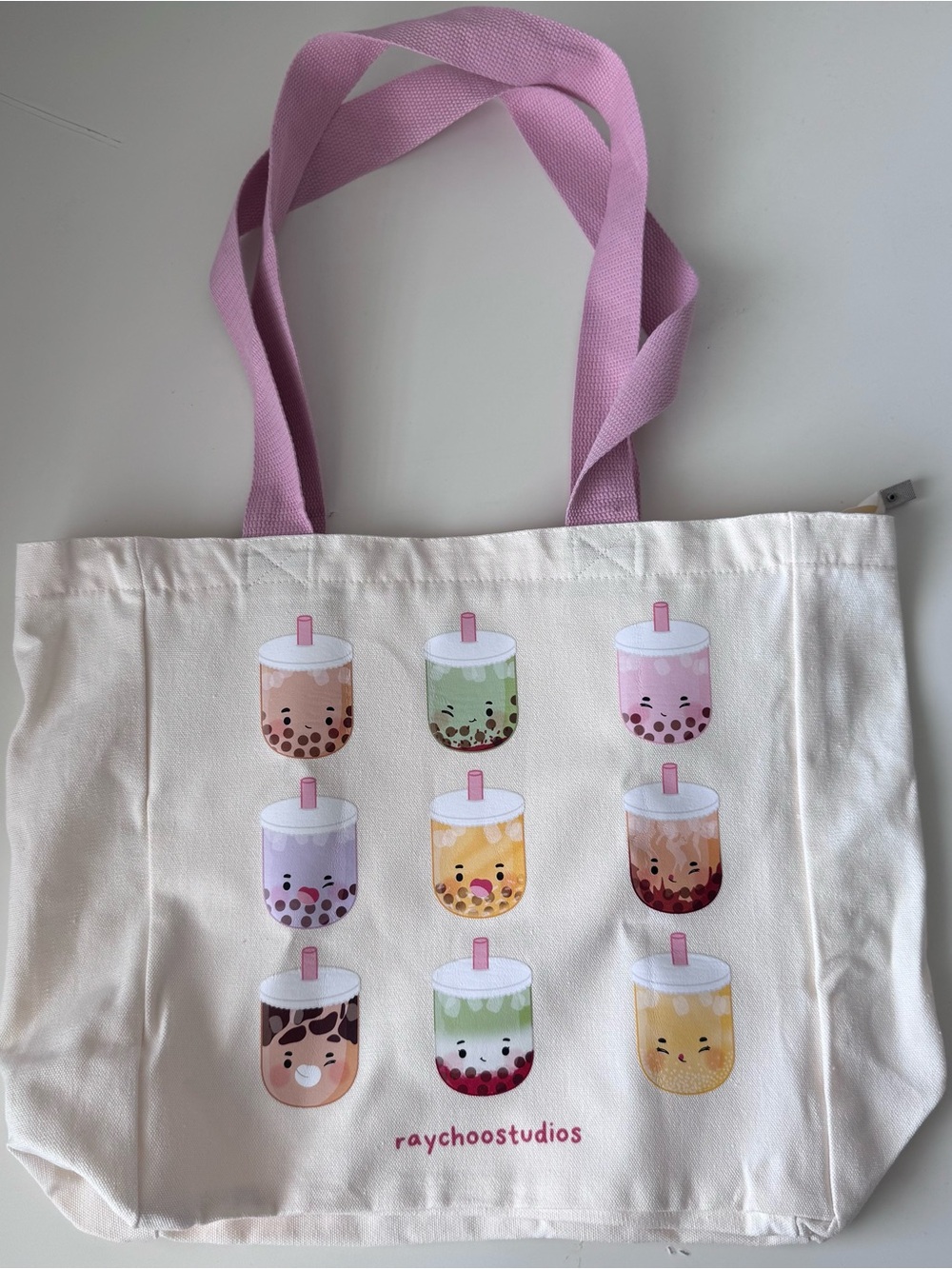 Bubble Tea Tote Bag with Pink Straps